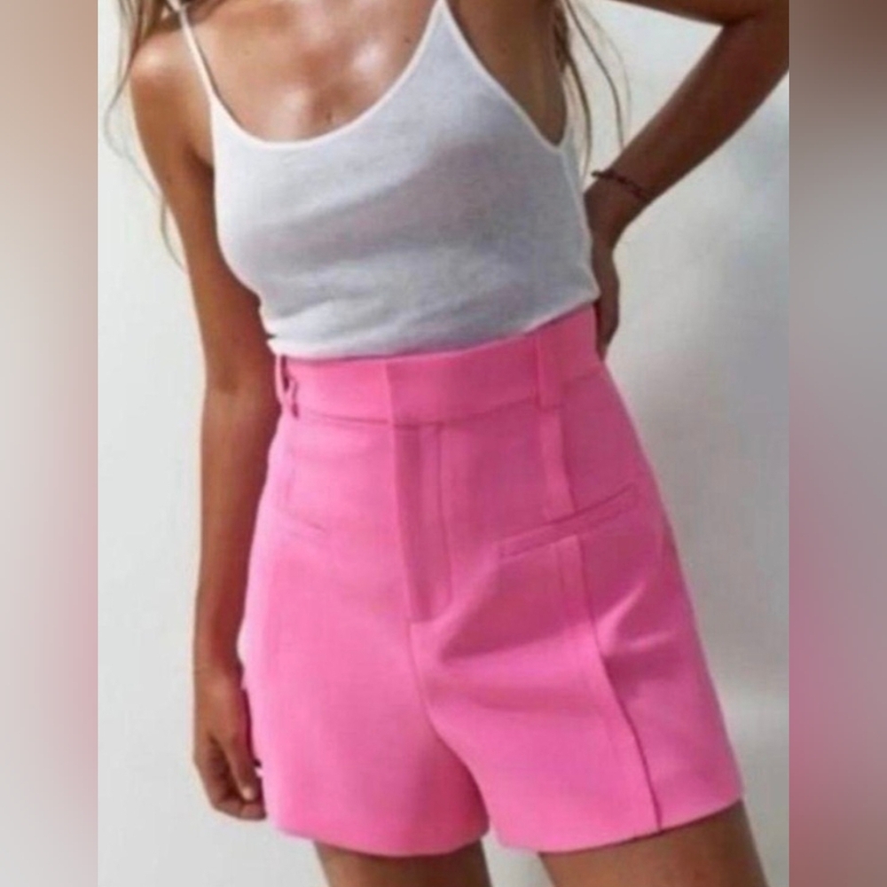 ZARA Pink On Pink High Waisted Shorts Barbie Core Formal Shorts Sz Med